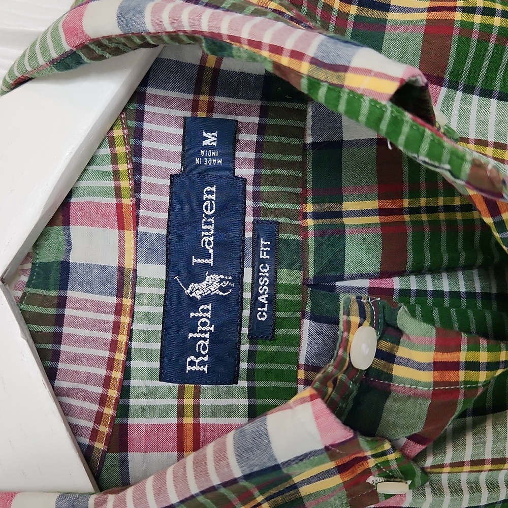 Men's Ralph Lauren classic fit short sleeve button-up shirt green plaid size med - Picture 3 of 6